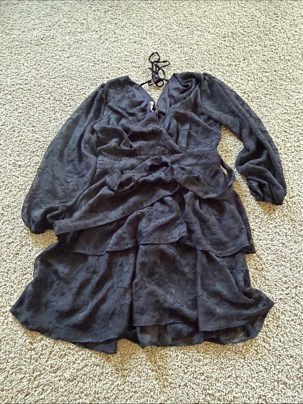 Maurices Black Long Sleeve Ruffle Wrap Dress